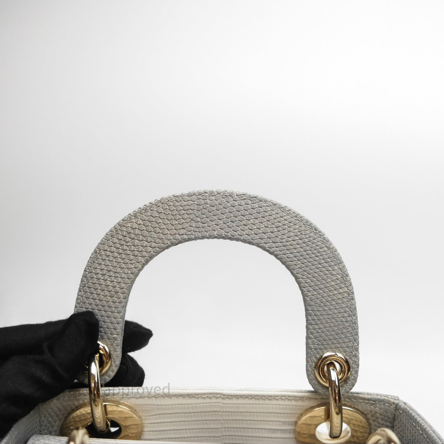 Dior Mini Lady Dior Ombre Grey White Lizard Gold Hardware