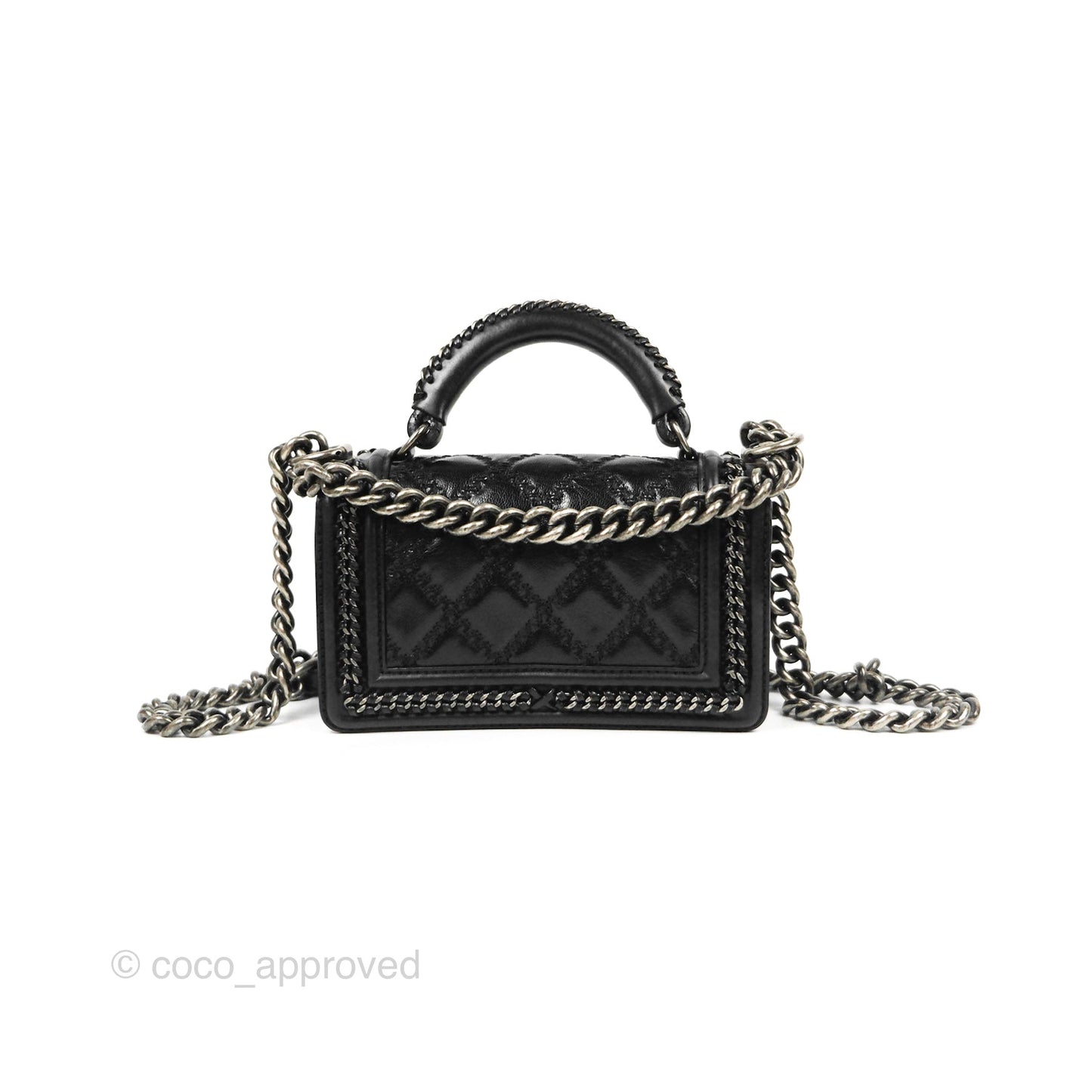 Chanel Small Chain Around Top Handle Boy Black Calfskin Ruthenium Hardware