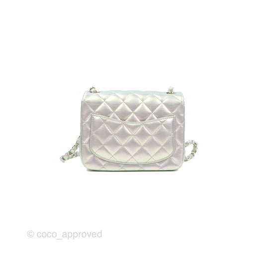 Chanel Mini Square Quilted Iridescent Lilac Silver Hardware 21K