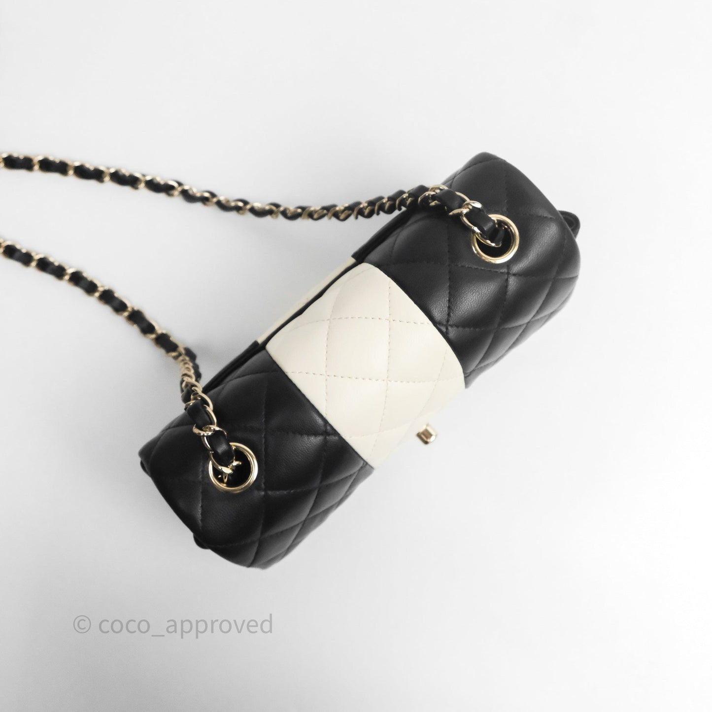 Chanel Mini Rectangular Flap Quilted Black White Lambskin Gold Hardware