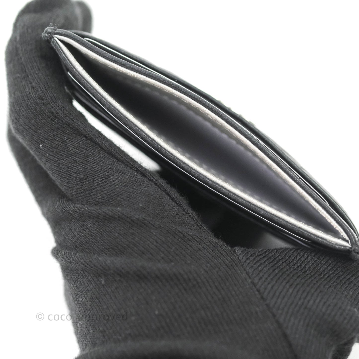 Chanel Classic Camellia Embossed Lambskin Card Holder Silver Hardware