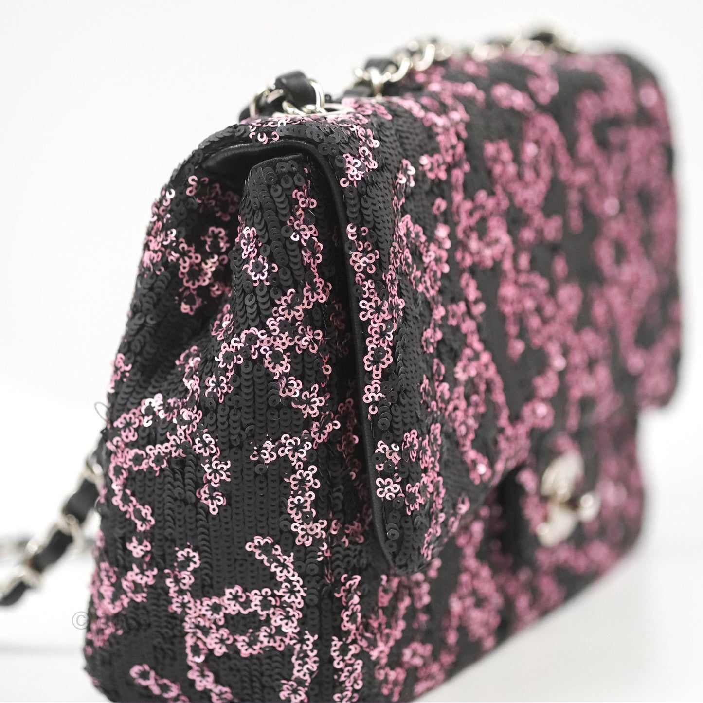 Chanel Medium CC Sequins Flap Bag Pink & Black Silver Hardware