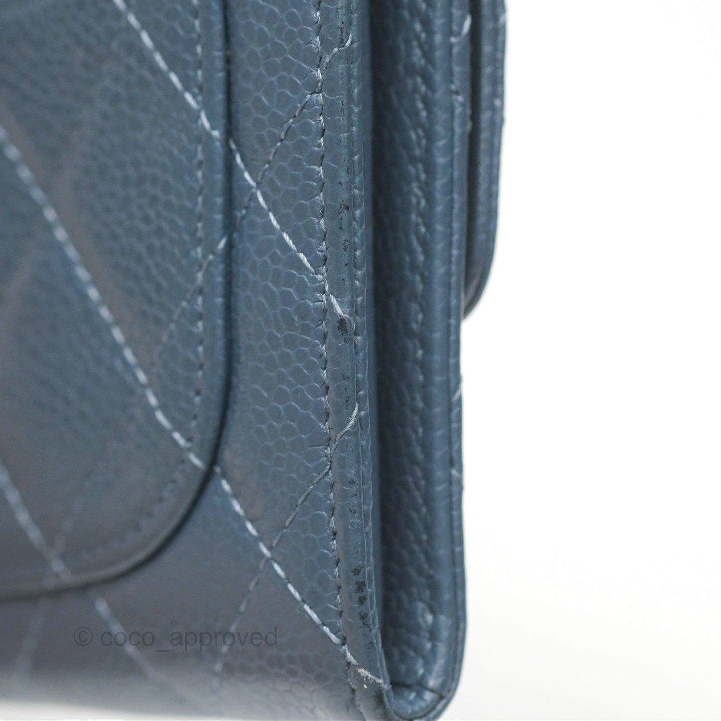 Chanel Quilted Small Flap Wallet Grey Blue Caviar Silver Hardware