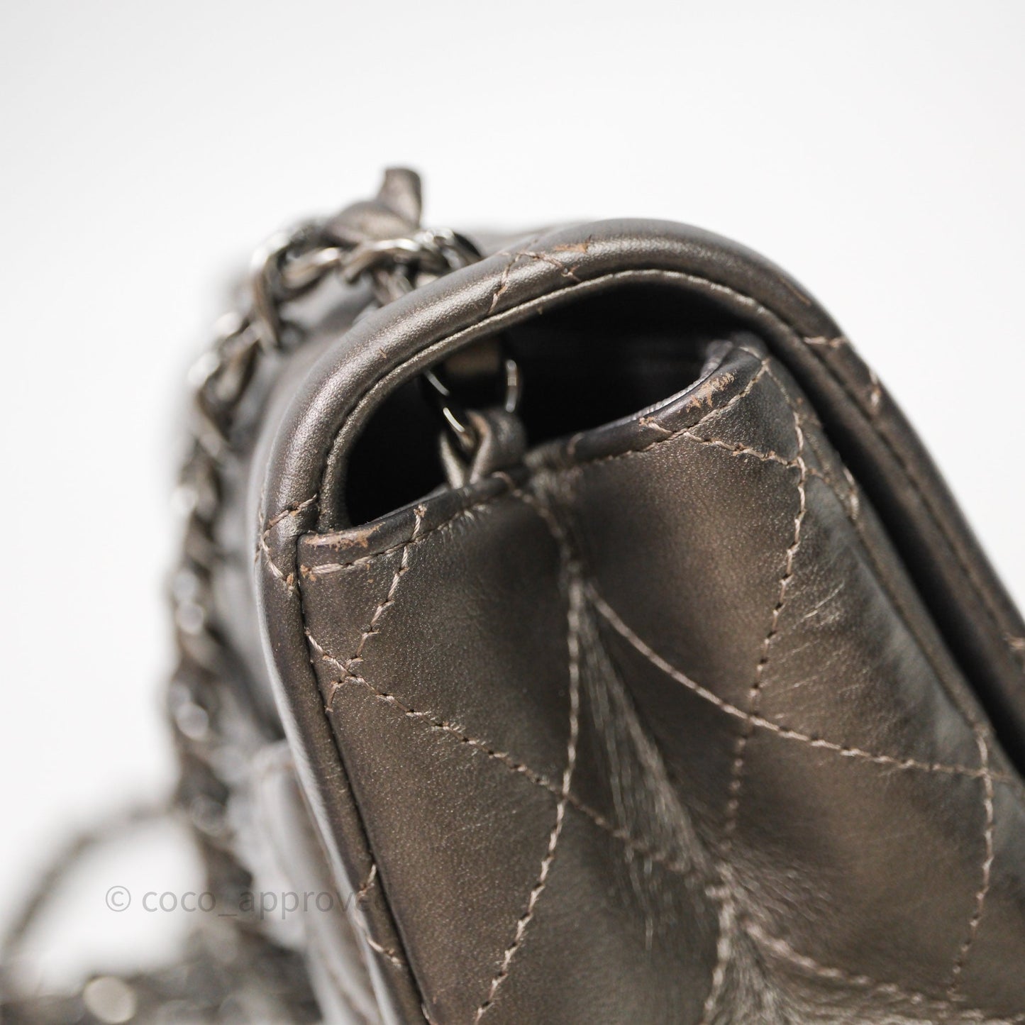Chanel Mini Square Metallic Dark Grey Lambskin Dark Silver Hardware