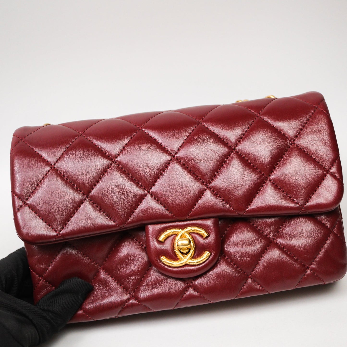 Chanel Small All Slide Adjustable Chain Flap Bag Burgundy Lambskin Aged Gold Hardware