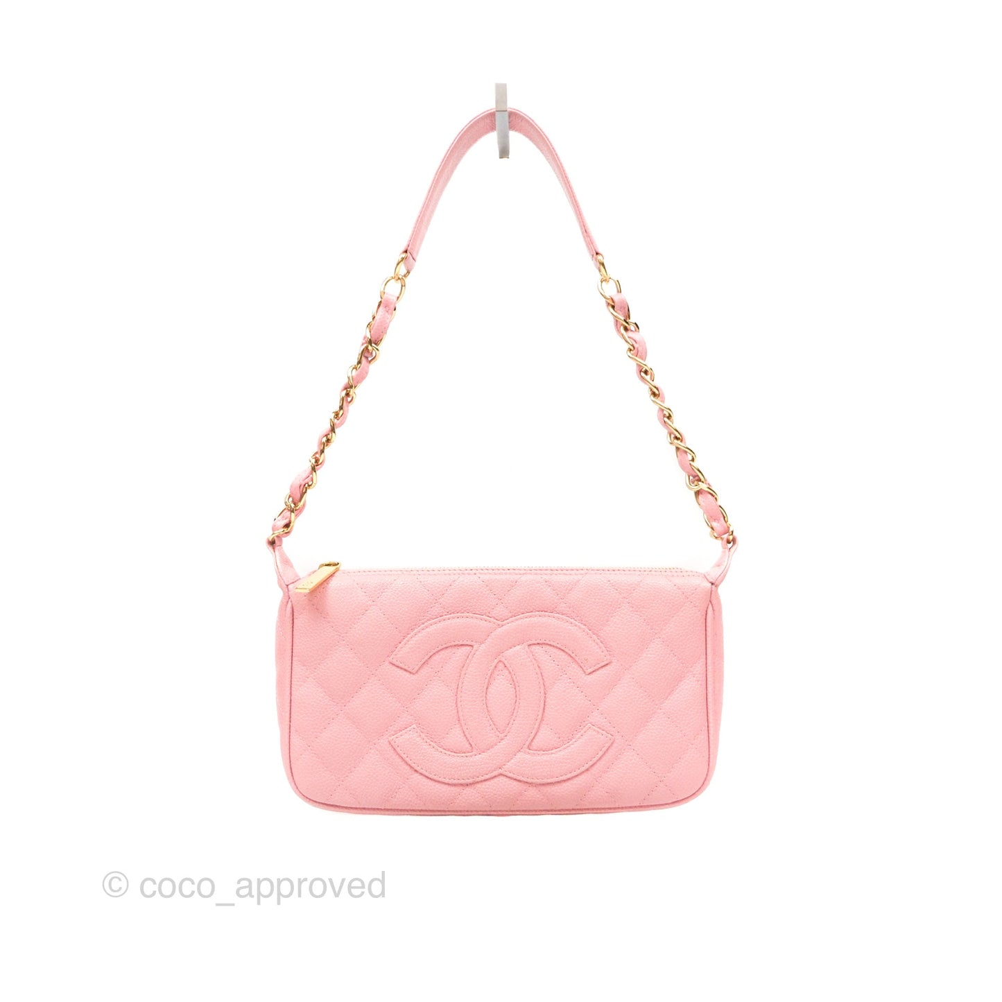 Chanel Vintage CC Quilted Shoulder Bag Pink Caviar Gold Hardware