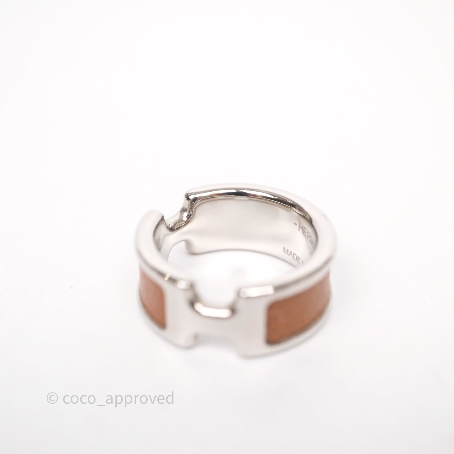Hermès Olympe Ring Medium Model Gold 37 Epsom Silver Hardware