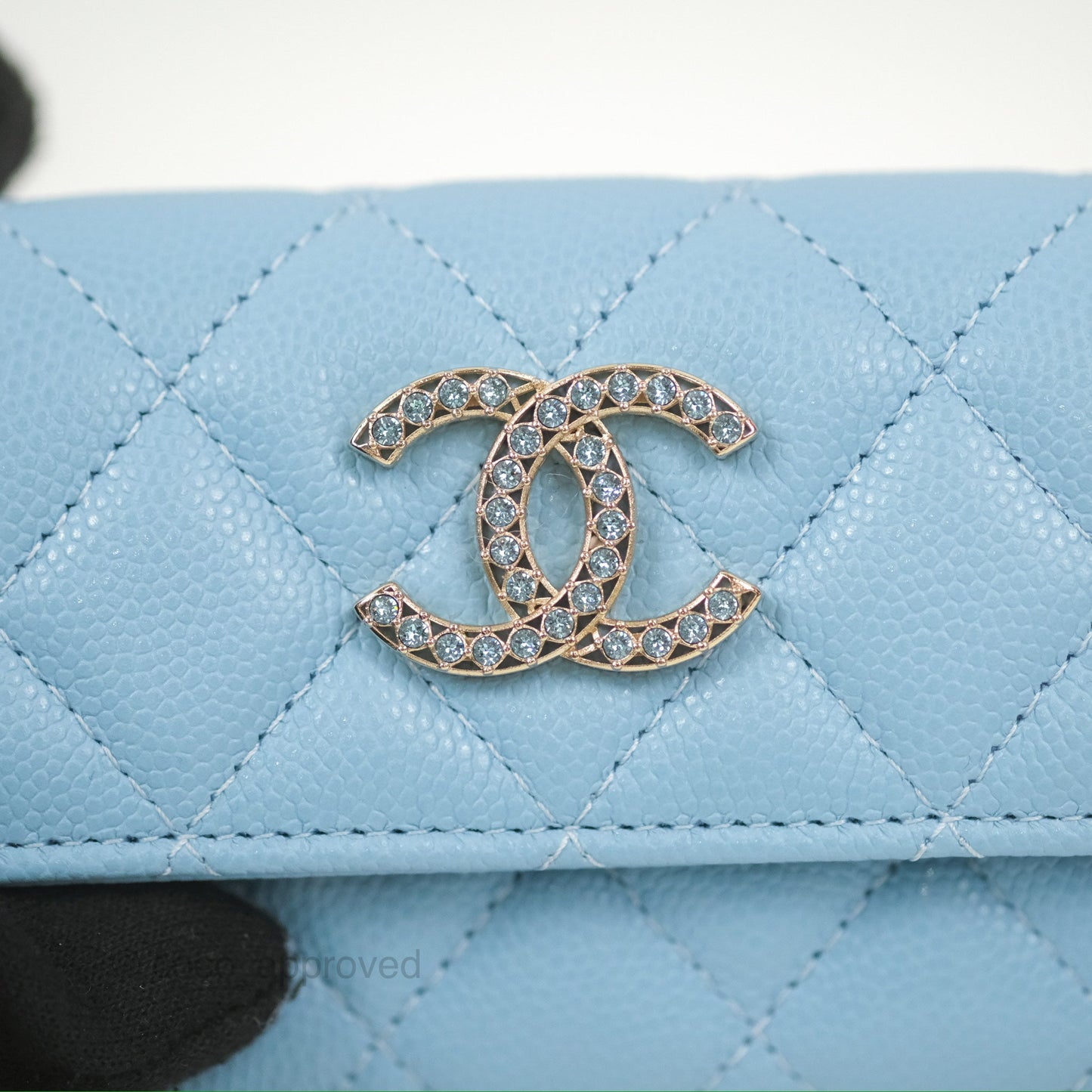 Chanel Crystal CC Quilted Flap Card Holder Blue Caviar