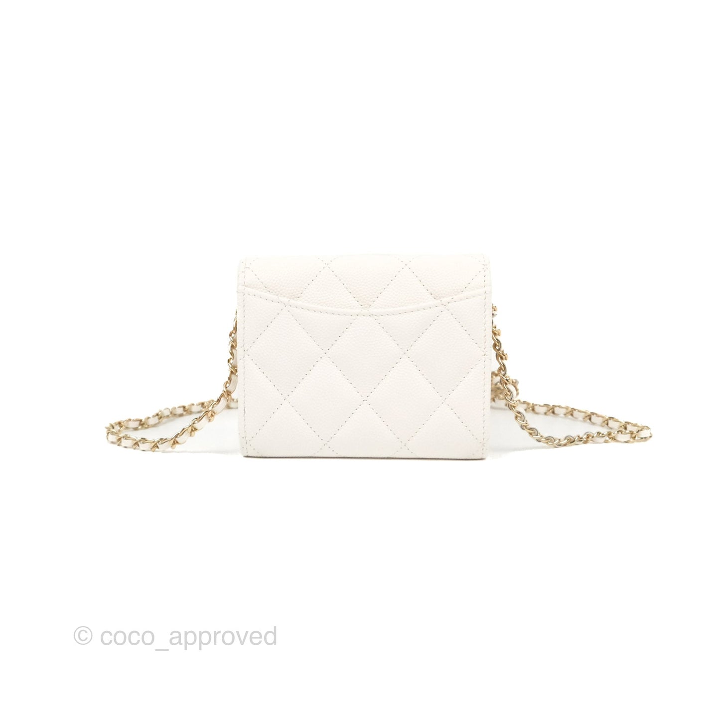 Chanel Mini Wallet With Chain White Caviar Gold Hardware