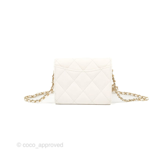 Chanel Mini Wallet With Chain White Caviar Gold Hardware