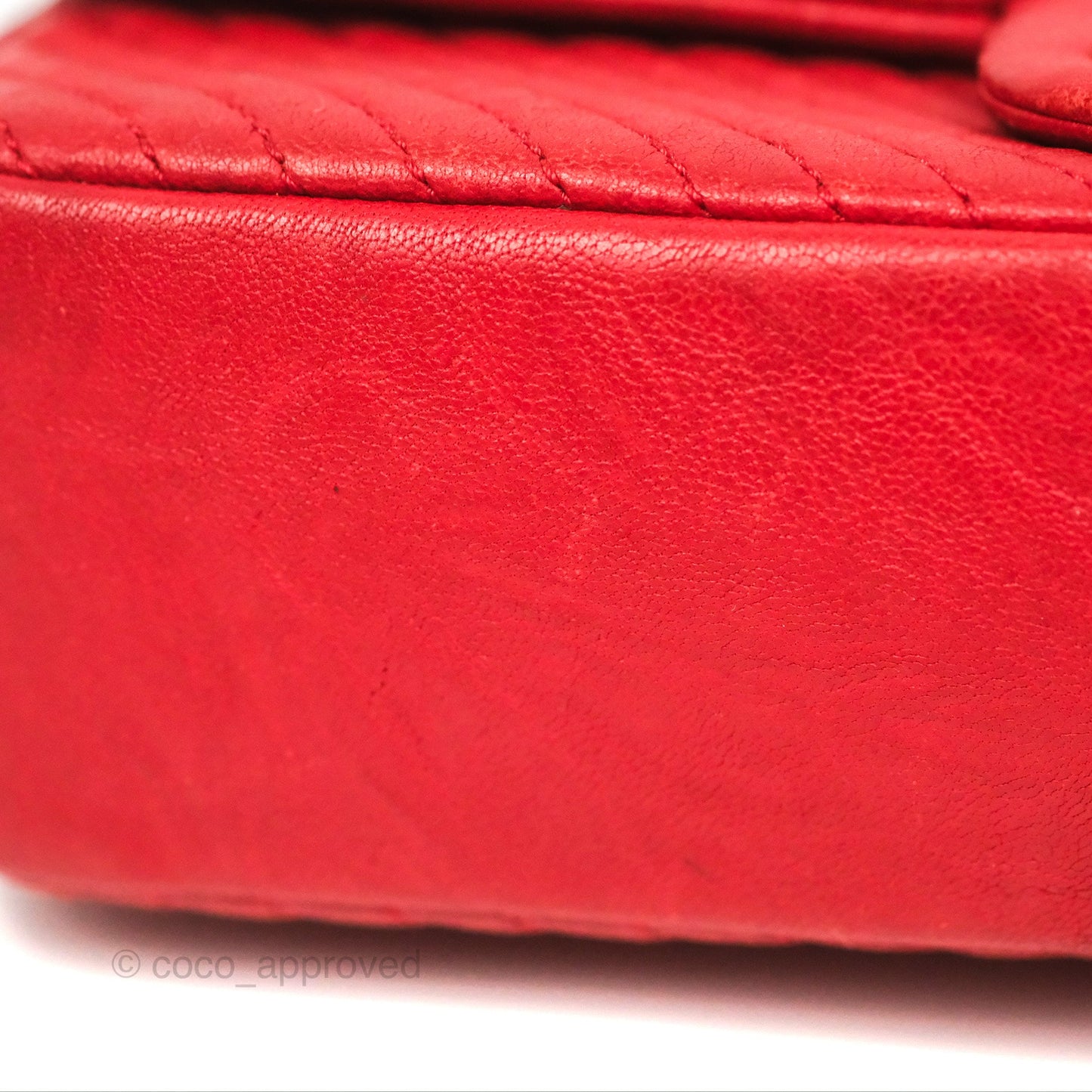 Chanel Small Chevron Surpique Flap Red Calfskin Aged Gold Hardware