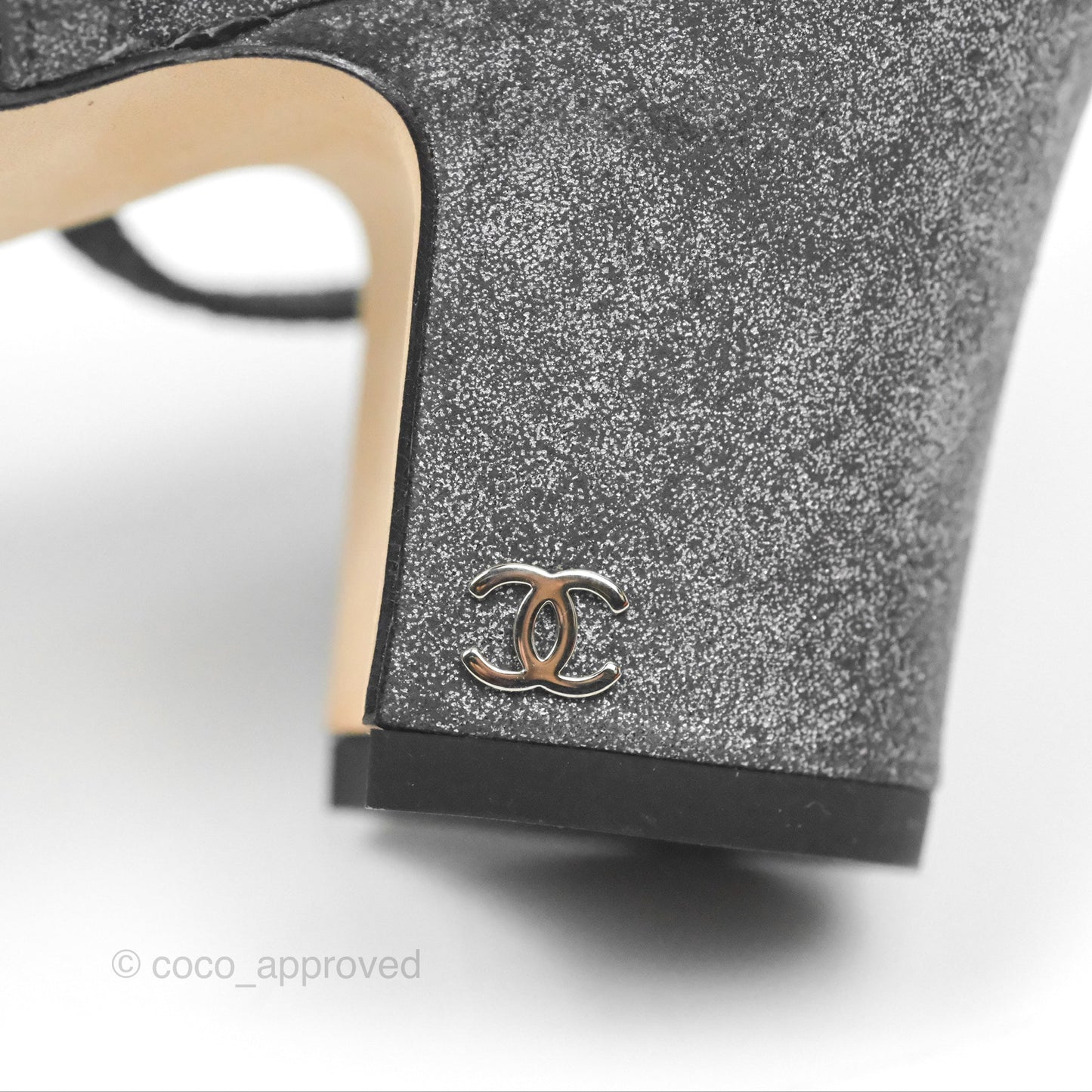 Chanel Classic Slingback Pumps Metallic Lambskin Silver Black