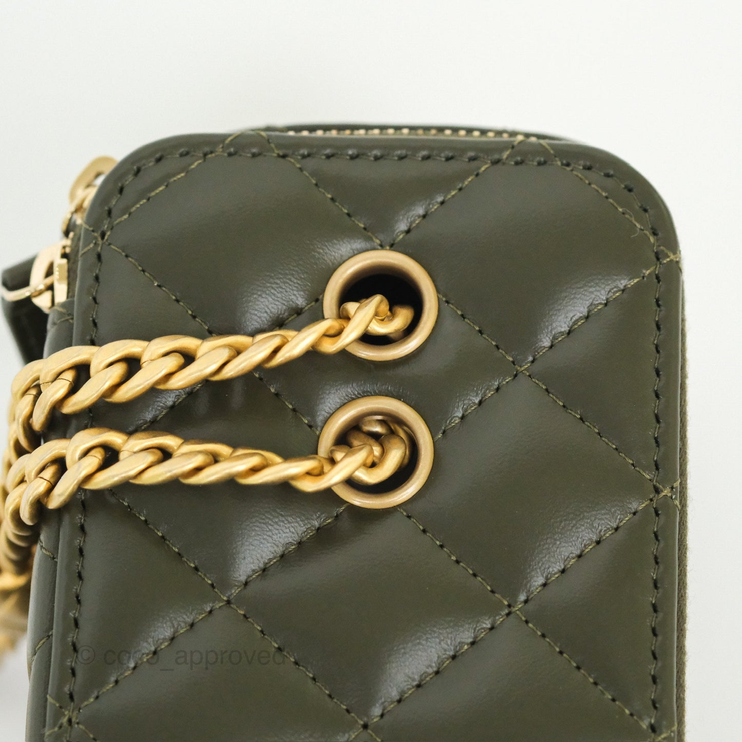 Chanel All Slide Vanity with Adjustable Chain Dark Olive Green Lambskin Aged Gold Hardware