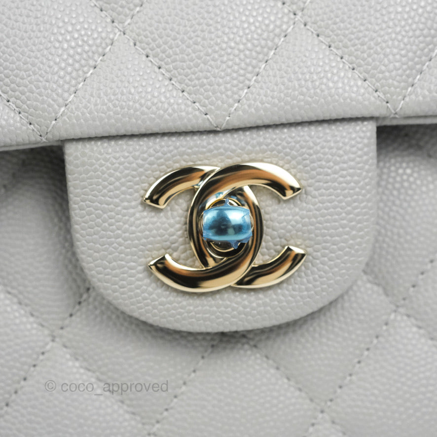 Chanel Classic Small S/M Quilted Flap Grey Caviar Gold Hardware 21A