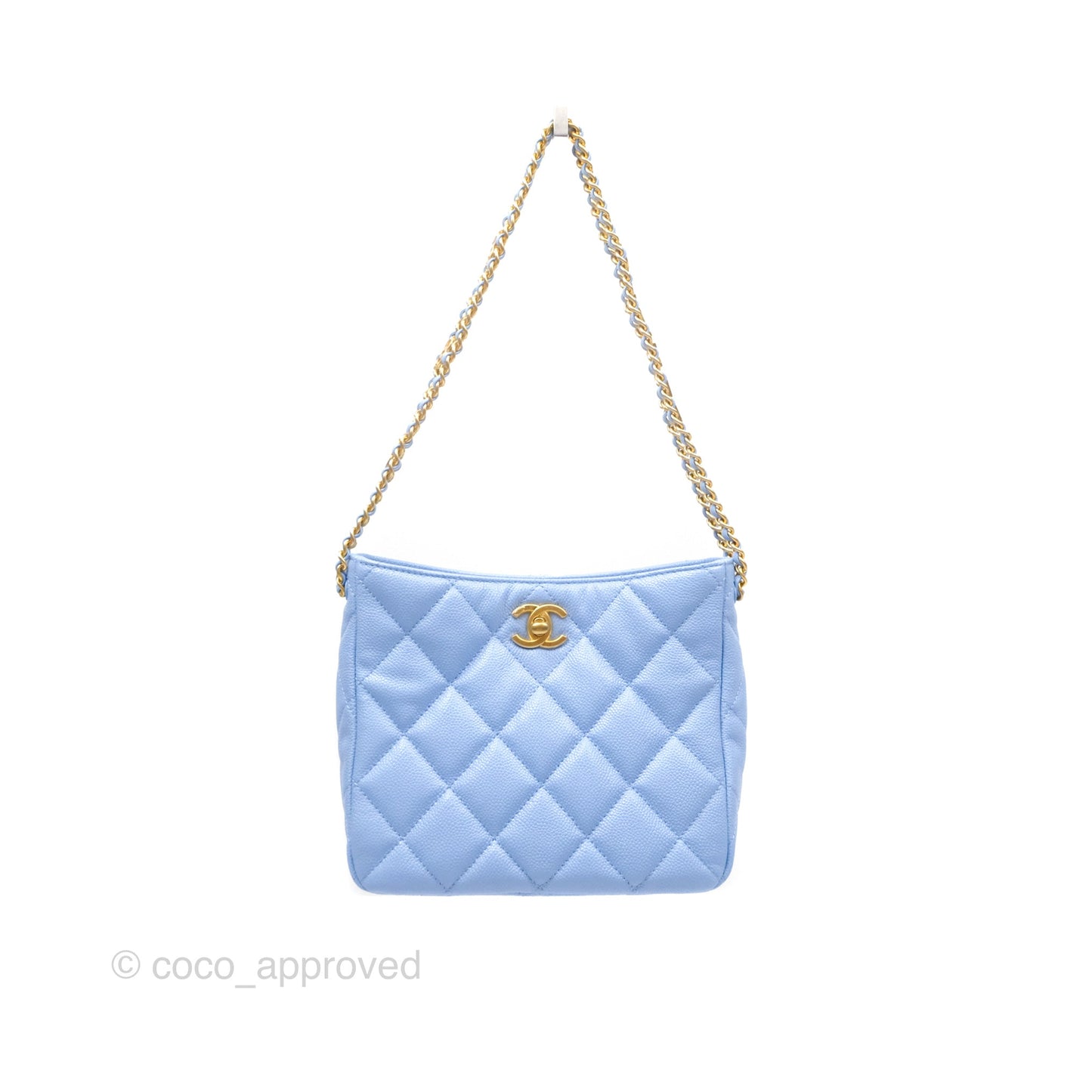 Chanel Small CC Chain Hobo Caviar Blue Aged Gold Hardware
