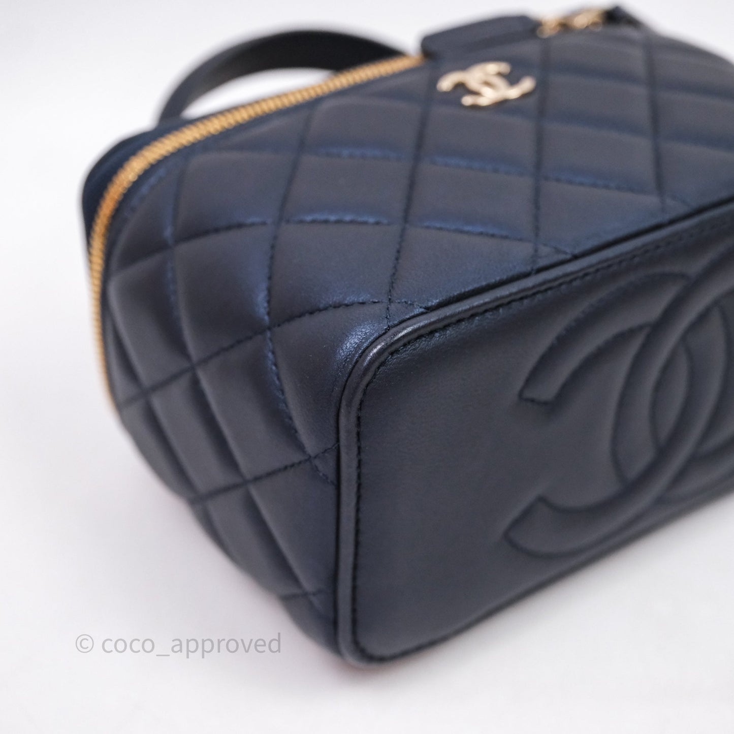 Chanel Top Handle Vanity Irdescent Navy Lambskin Gold Hardware