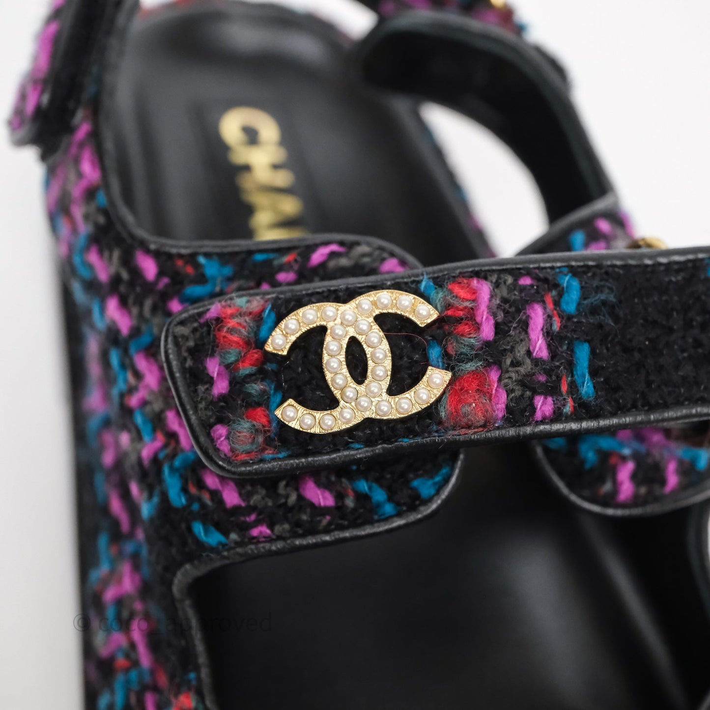 Chanel Dad Sandals Black/ Purple Tweed Size 38