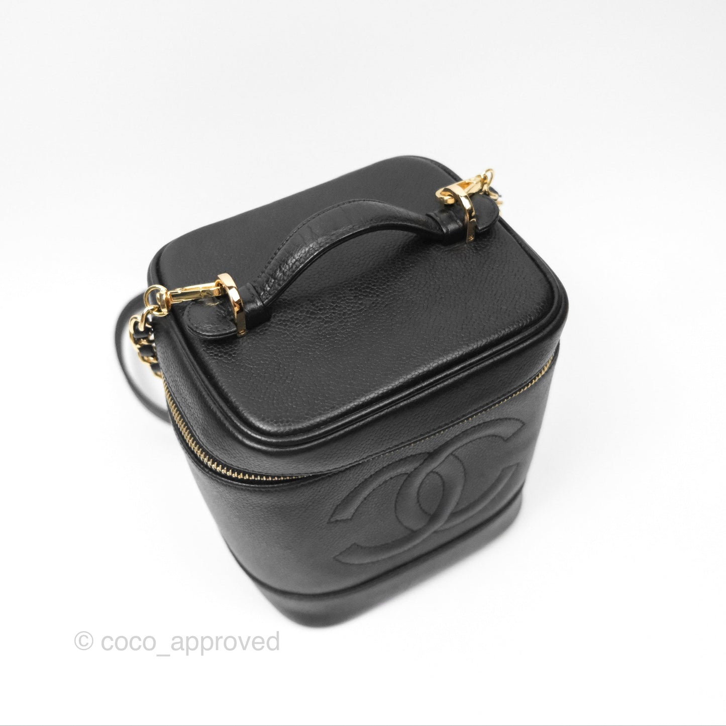Chanel Vintage Vanity Case Black Caviar Gold Hardware