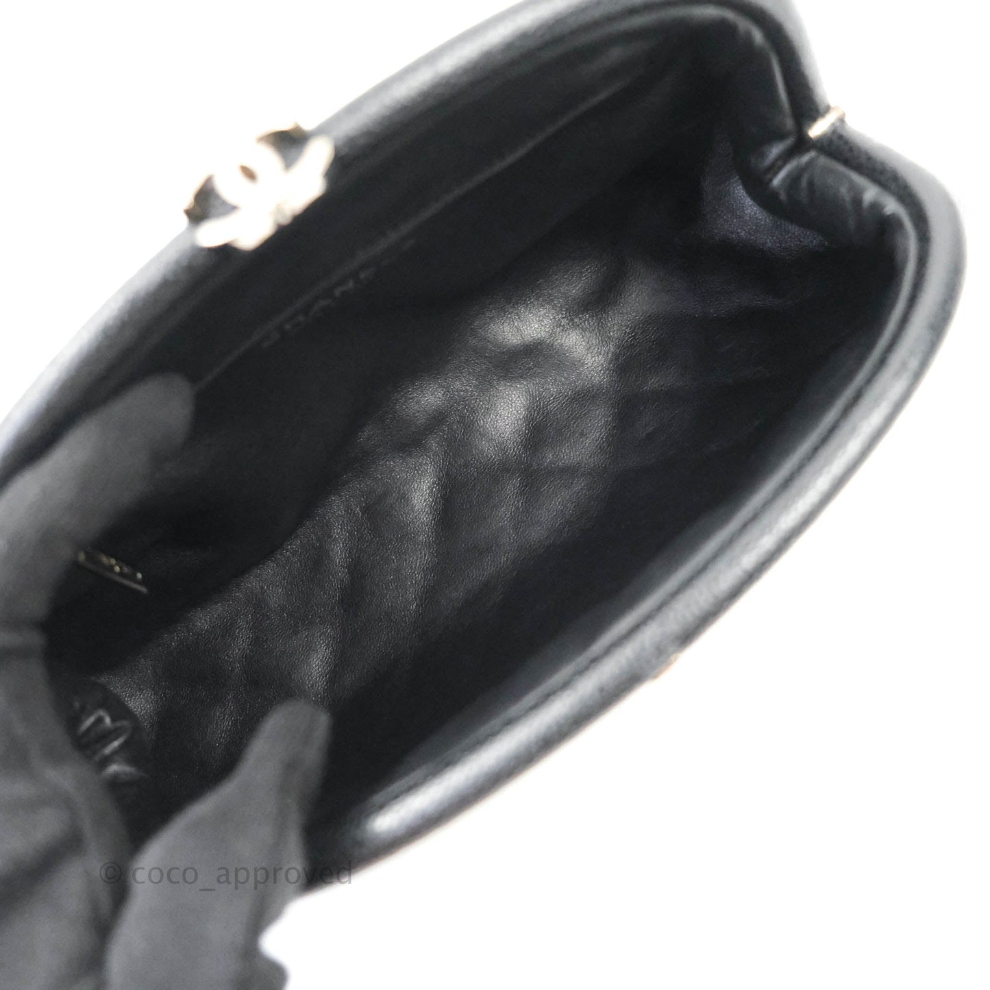 Chanel Quilted Timeless Kisslock Clutch Black Caviar Silver Hardware