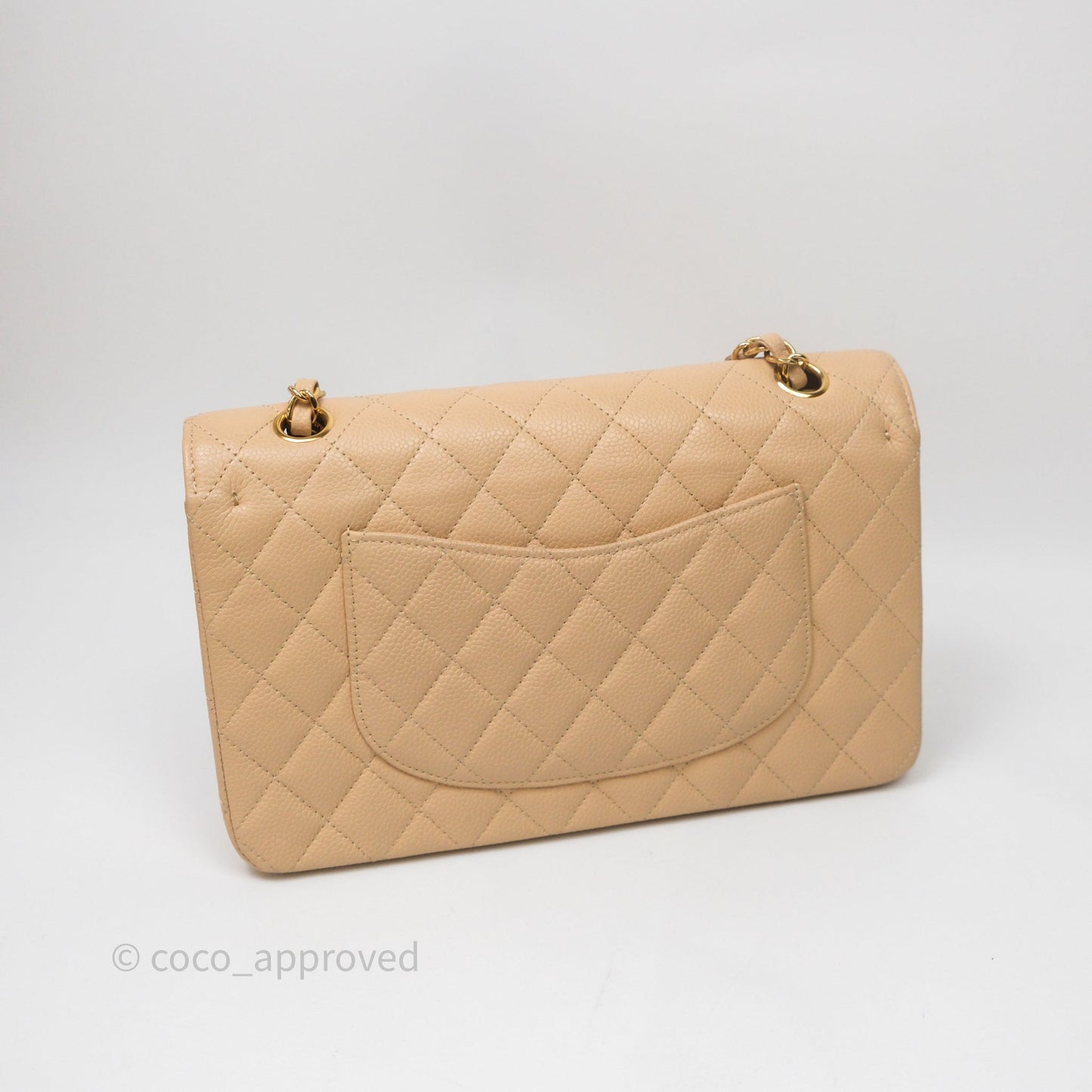 Chanel Classic M/L Medium Flap Quilted Beige Caviar Gold Hardware