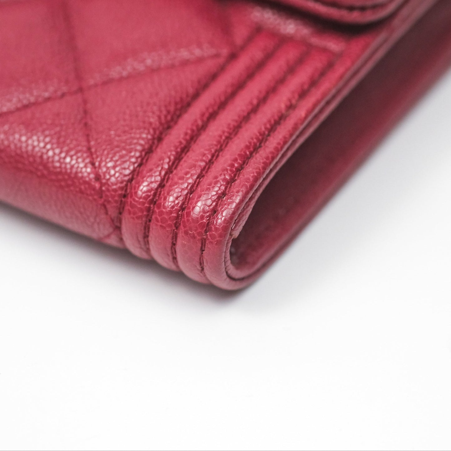 Chanel Quilted Boy Flap Long Wallet Dark Red Caviar Aged Gold Hardware
