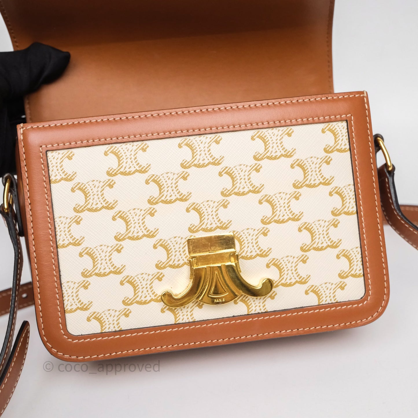 Celine Teen Triomphe Bag Triomphe Canvas Tan Calfskin
