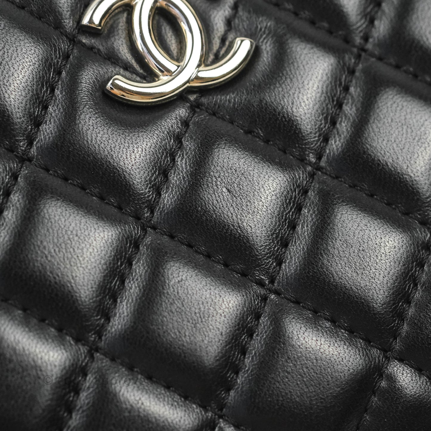 Chanel Quilted Camera Case Bag Black Lambskin Silver Hardware