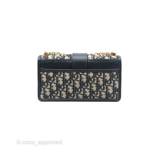 Dior 30 Montaigne East-West Bag With Chain Blue Dior Oblique Jacquard