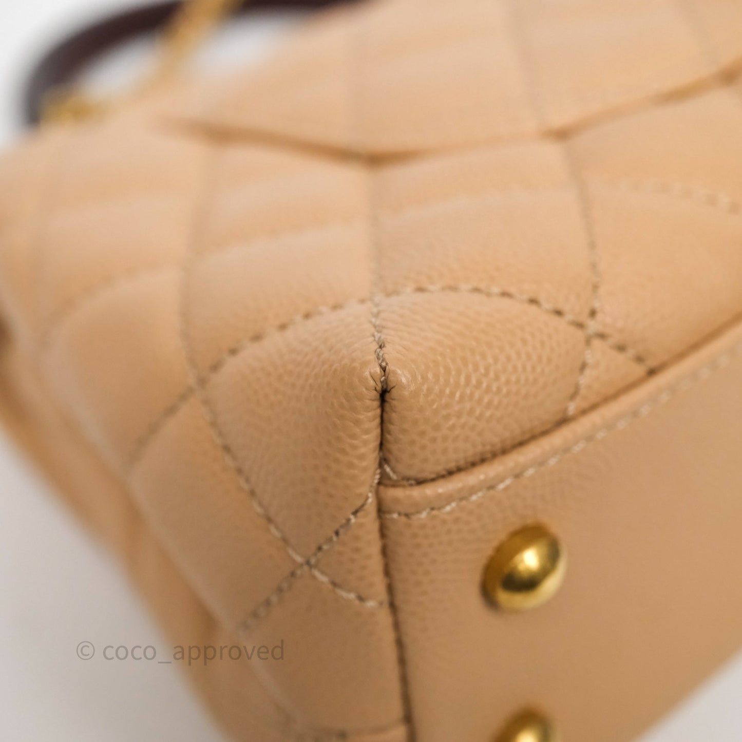 Chanel Small Coco Handle Quilted Beige Caviar Gold Hardware Lizard Handle