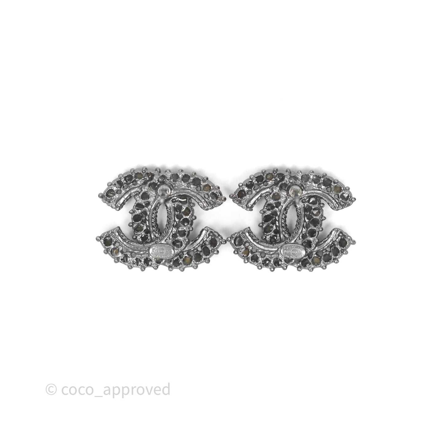Chanel Resin Stone CC Earrings Ruthenium Hardware 14A