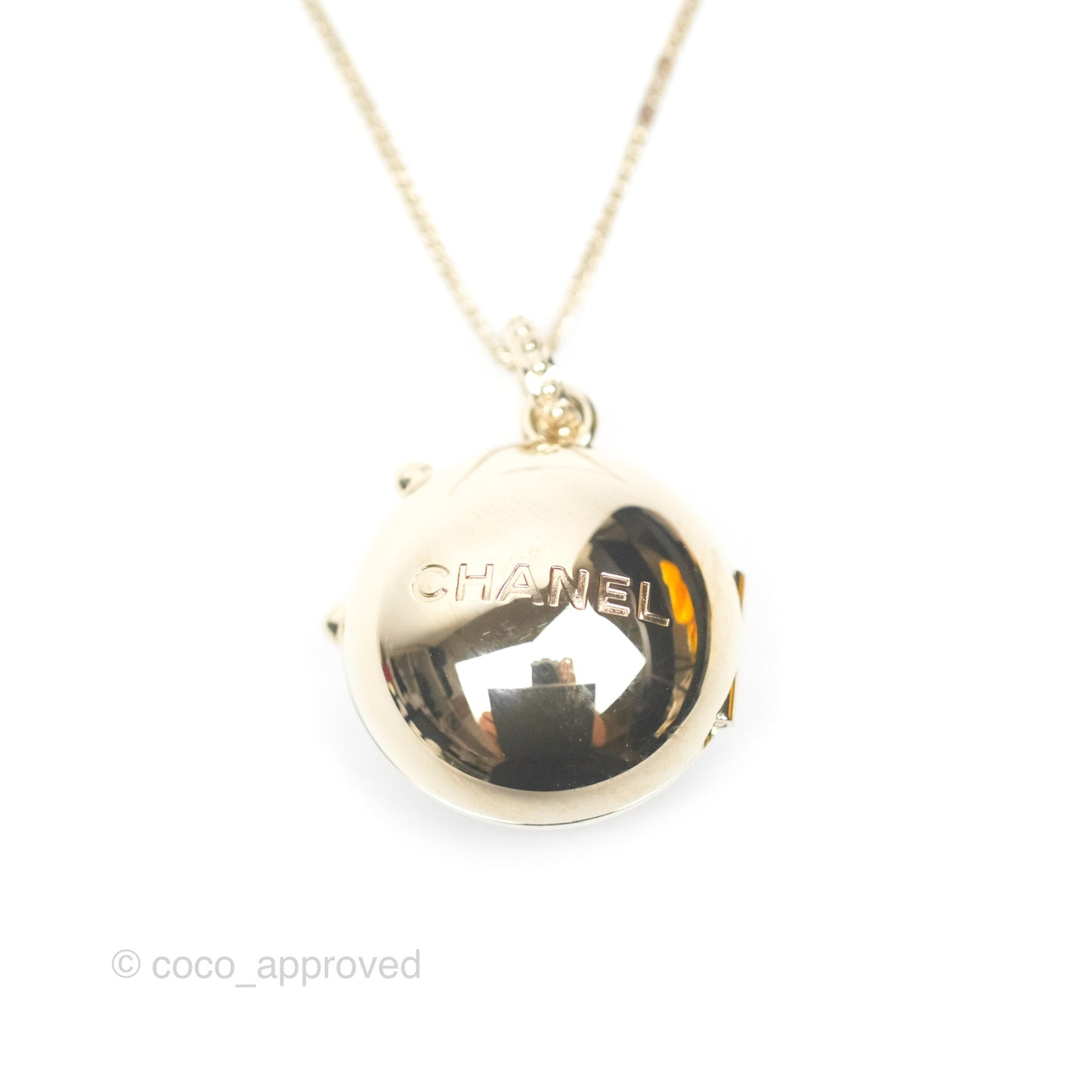 Chanel CC Sphere Locket Necklace Gold Tone 21S