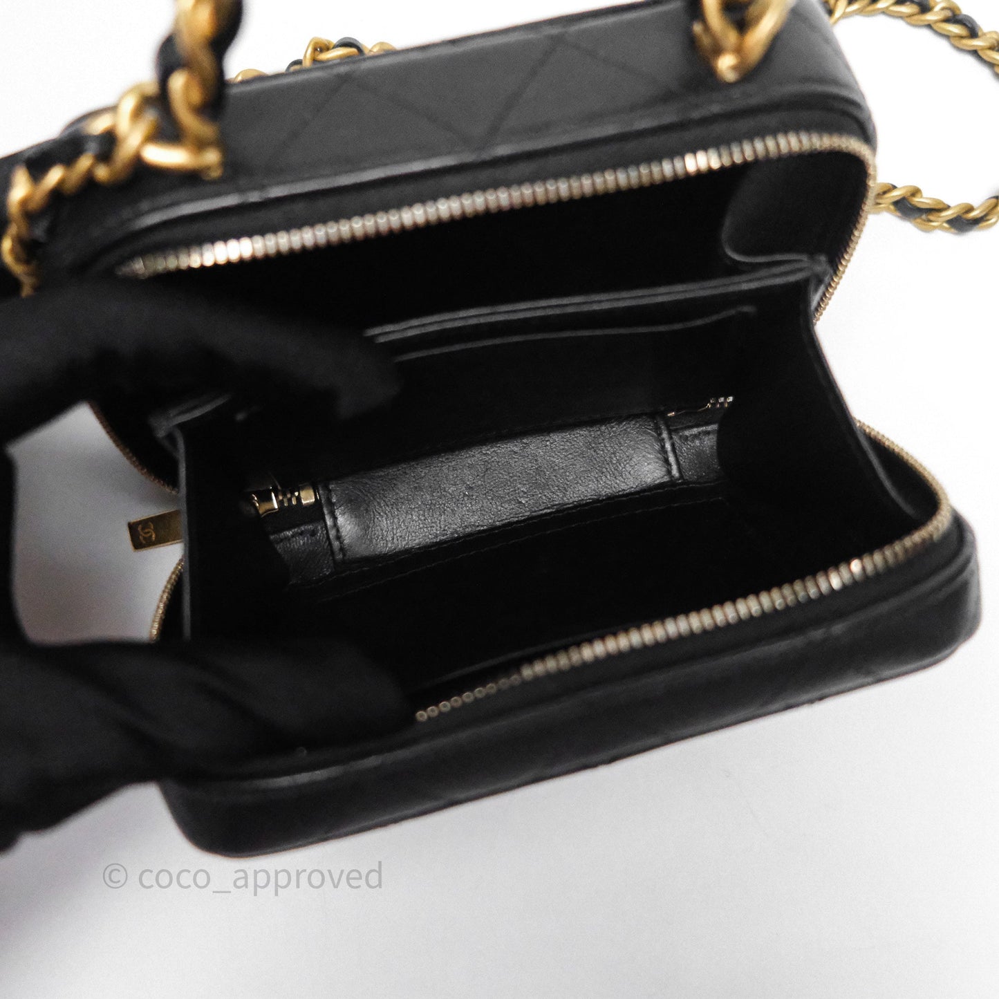 Chanel Top Handle Vanity Case Black Lambskin Aged Gold Hardware 22A