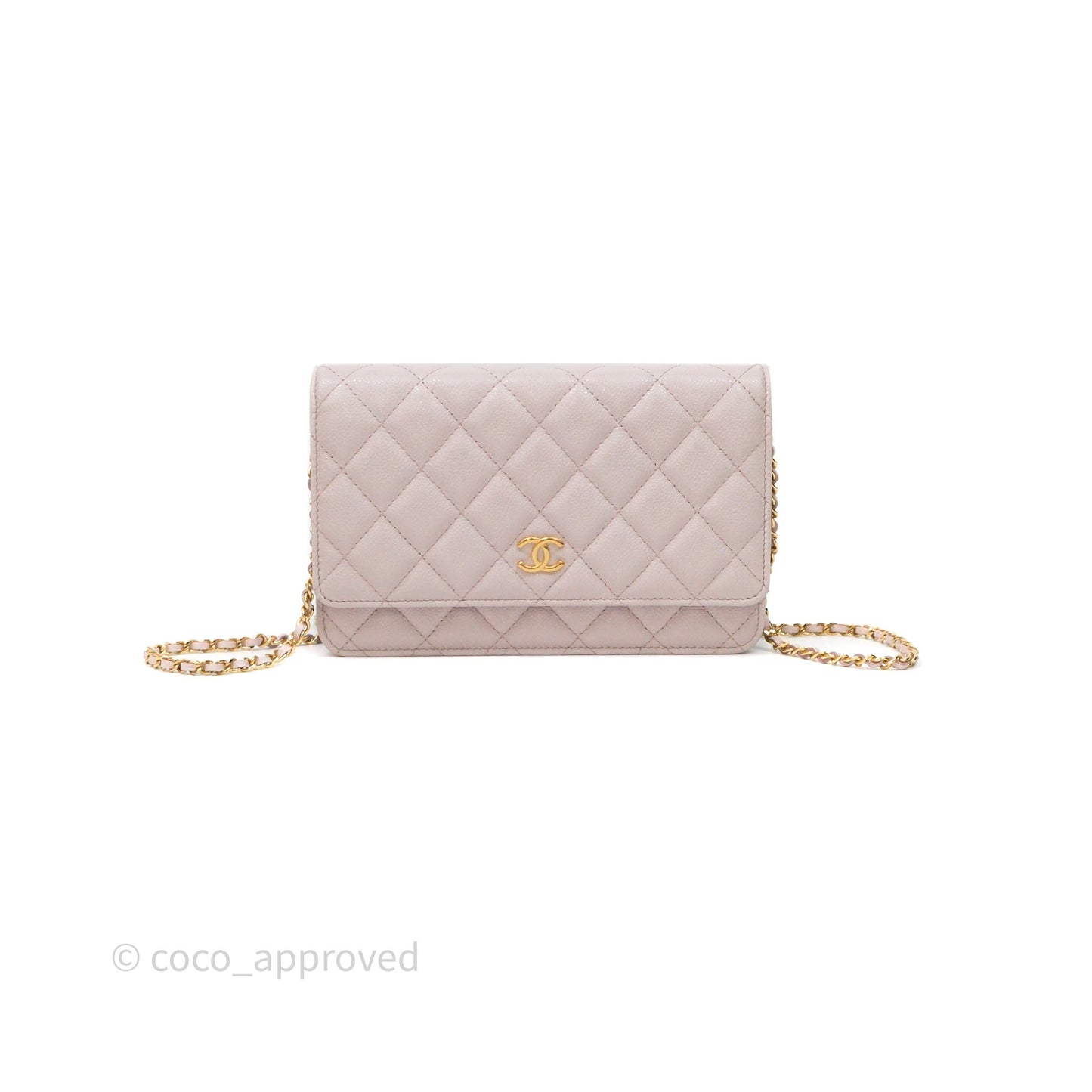 Chanel WOC Wallet On Chain CC Coco Chain Quilted Lilac Caviar Gold Hardware