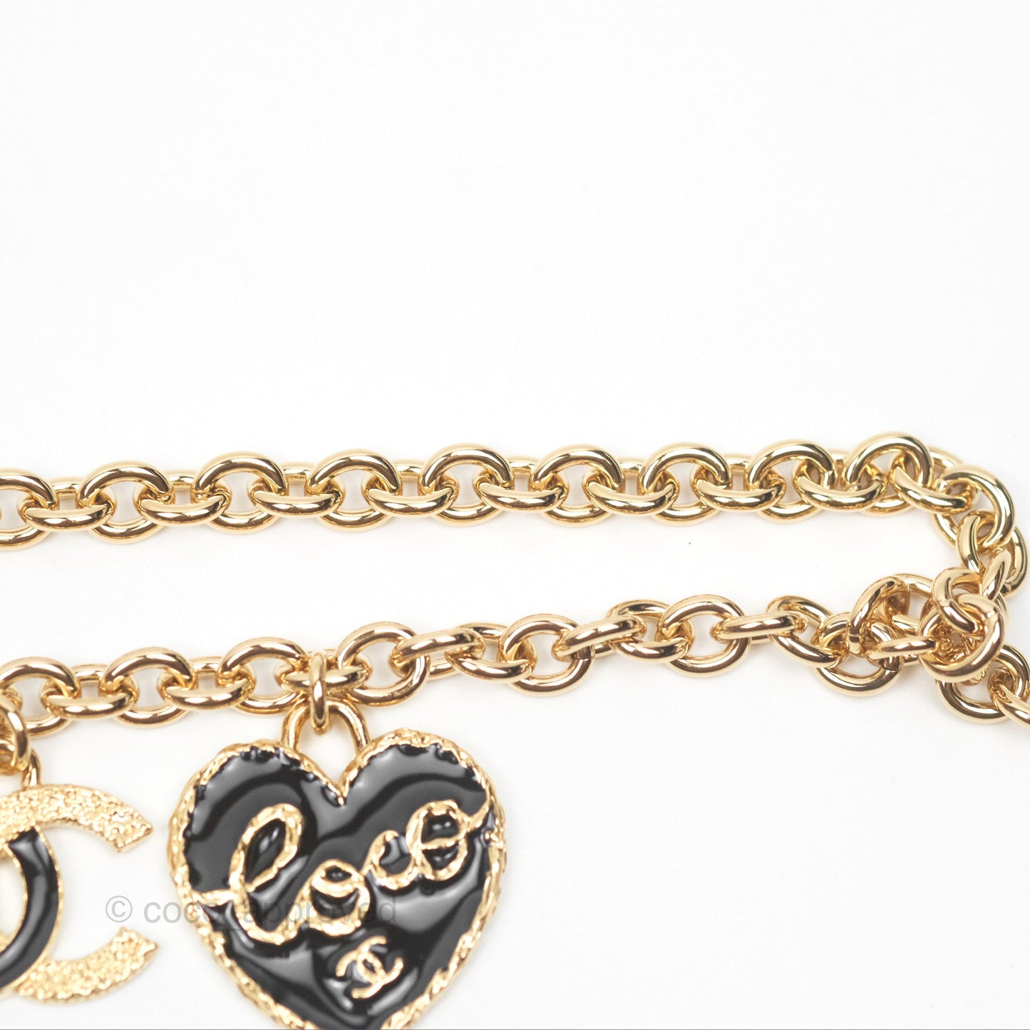 Chanel Black CC Heart Lucky Clover Chain Belt Gold Tone 24P