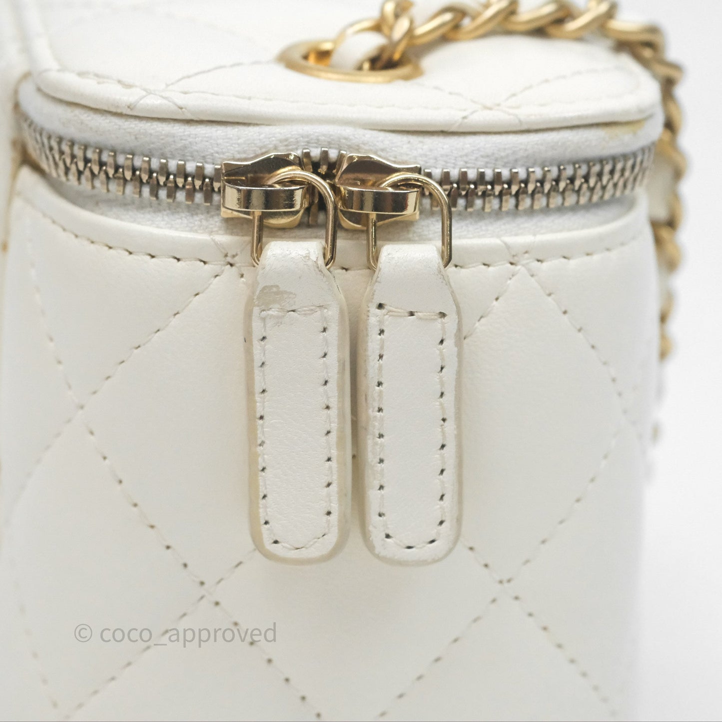 Chanel Mini Pearl Crush Vanity With Chain Ivory White Aged Gold Hardware