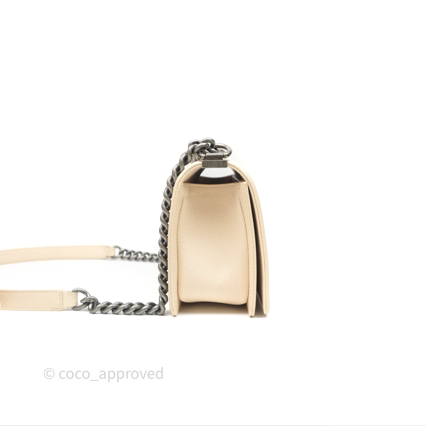 Chanel Medium Boy Chevron Beige Caviar Ruthenium Hardware