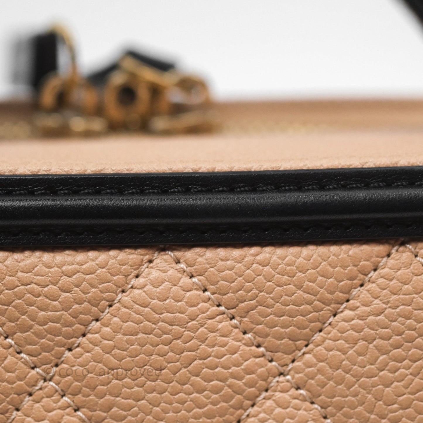Chanel Quilted Medium CC Filigree Vanity Case Beige Caviar Gold Hardware
