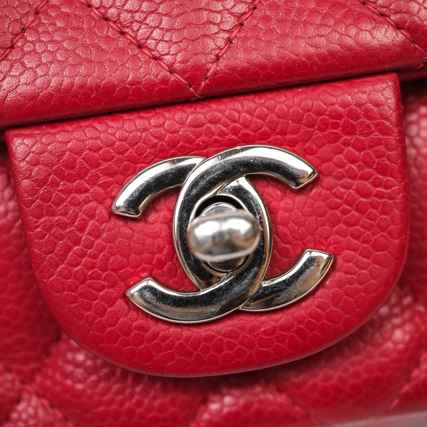 Chanel Quilted Mini Rectangular Flap Red Caviar Silver Hardware