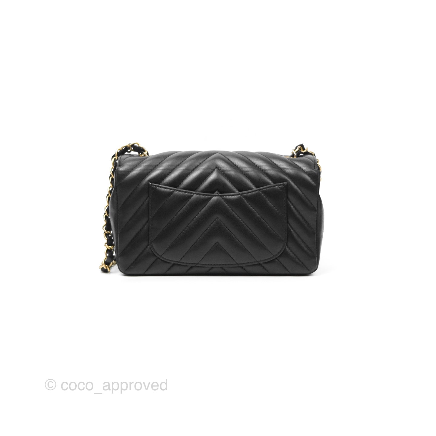 Chanel Chevron Mini Rectangular Black Lambskin Aged Gold Hardware