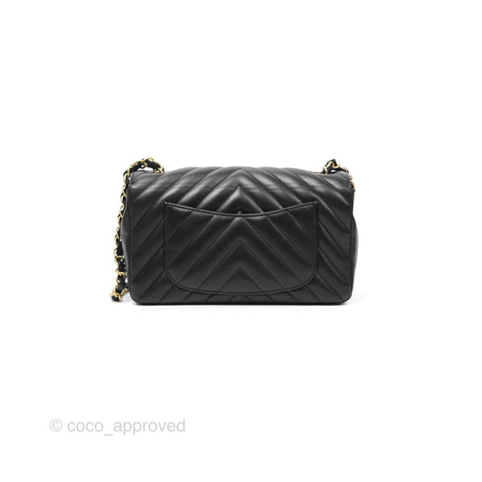 Chanel Chevron Mini Rectangular Black Lambskin Aged Gold Hardware