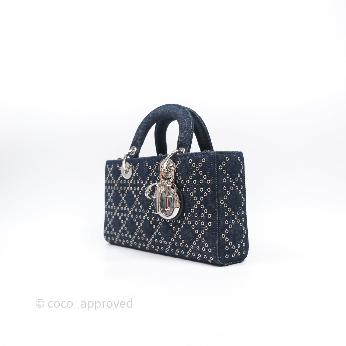 Christian Dior Medium Lady D-Joy Denim Eyelet Silver Hardware