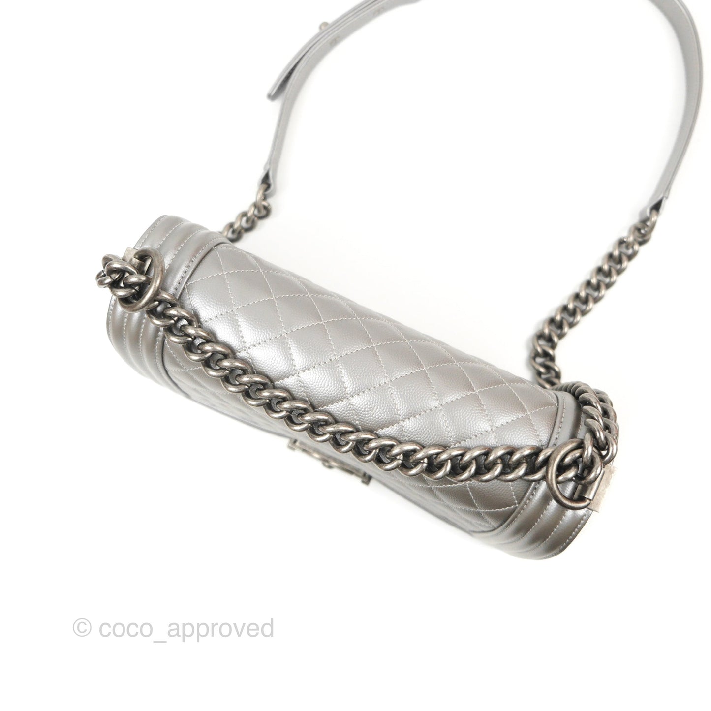 Chanel Quilted Medium Boy Silver Caviar Ruthenium Hardware
