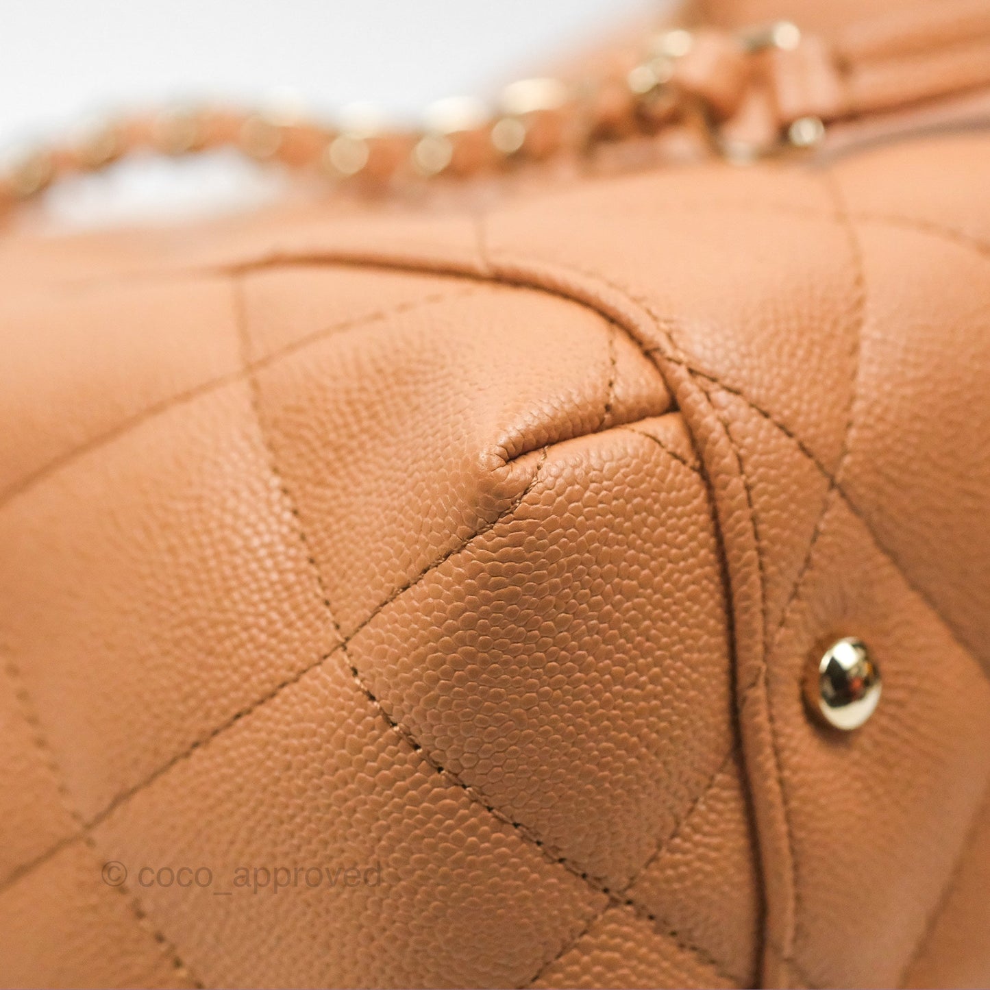 Chanel Large Quilted Caviar Shopping Tote Bag Dark Beige Gold Hardware