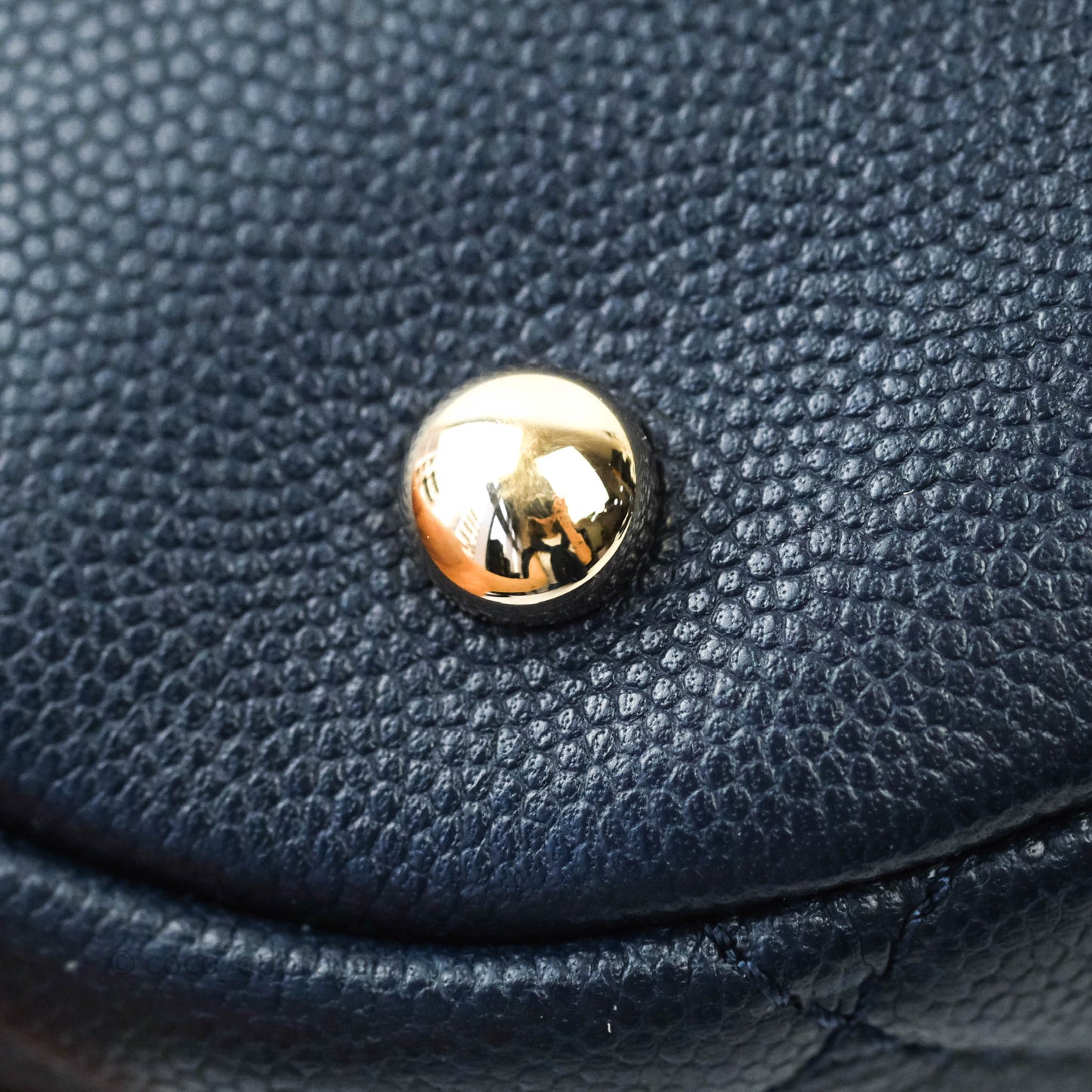 Chanel Caviar Quilted Rolled Up Bucket Drawstring Bag Navy Gold Hardware