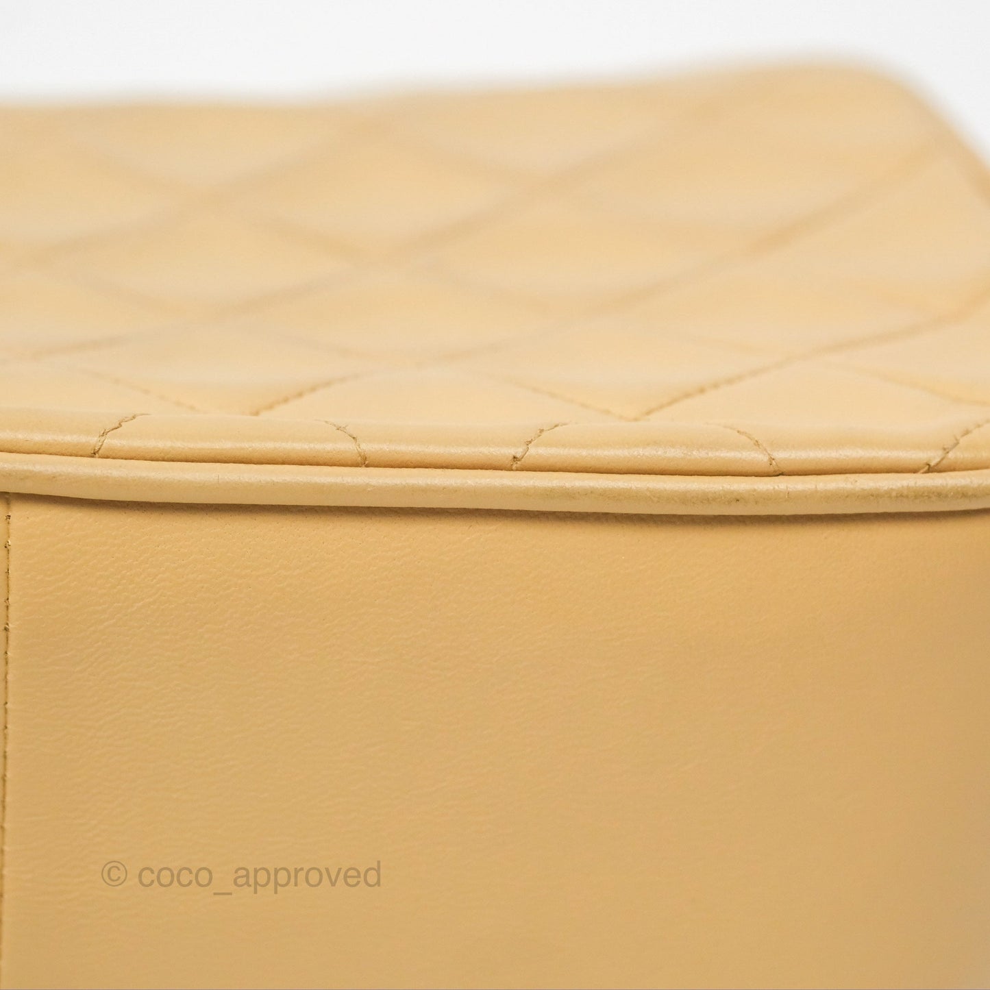 Chanel Vintage Round Flap Bag Quilted Beige Lambskin Gold Hardware