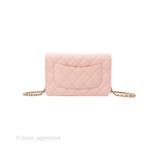 Chanel Quilted Classic Wallet on Chain WOC Light Pink Caviar Gold Hardware