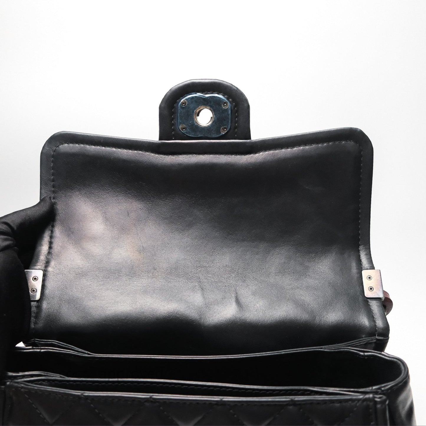 Chanel Quilted Large Prestige Top Handle Flap Calfskin Black Ruthenium Hardware