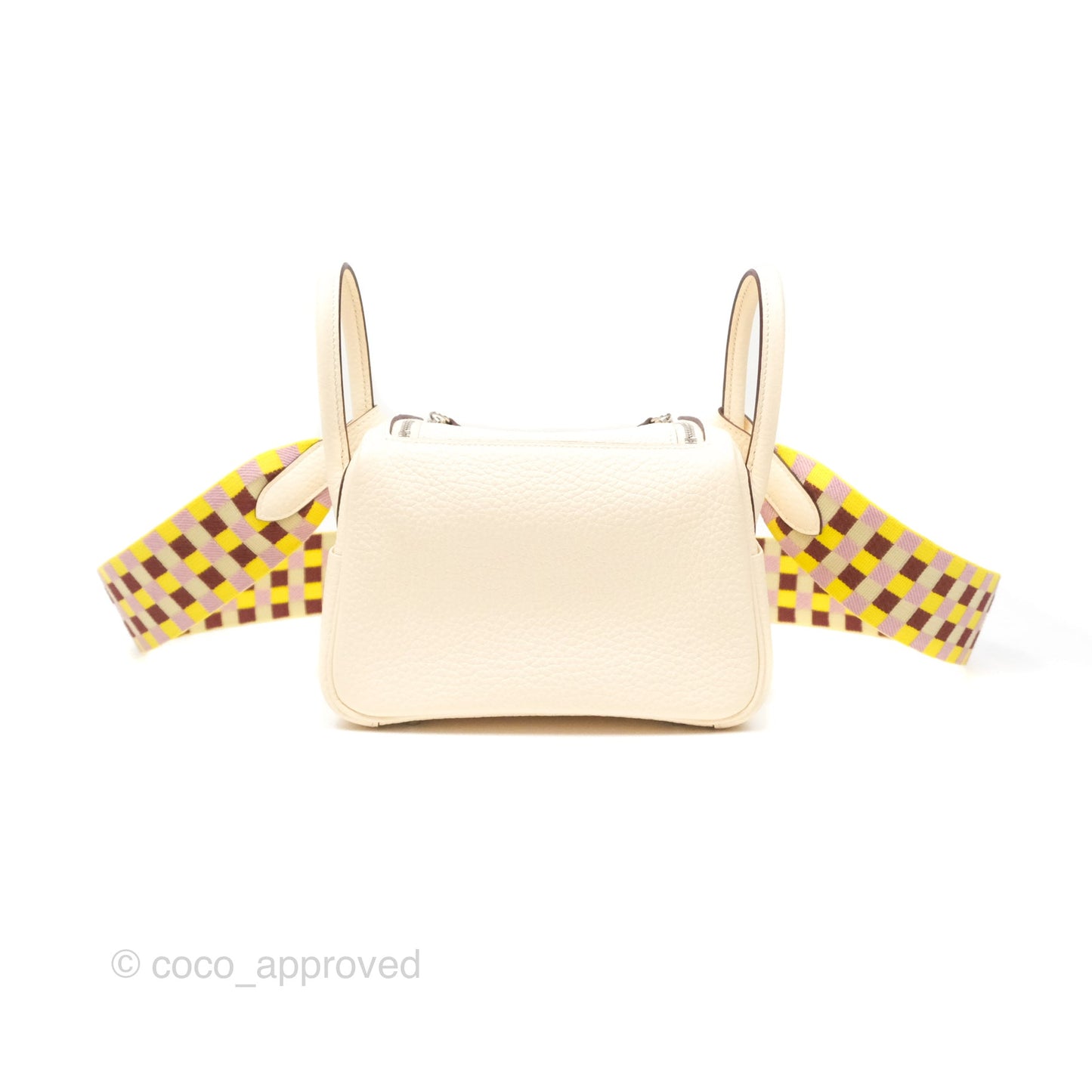 Hermes Mini Lindy Nata I2 Clemence Maxi Quadrille Lime/Mauve sylvestre Toile Palladium Hardware