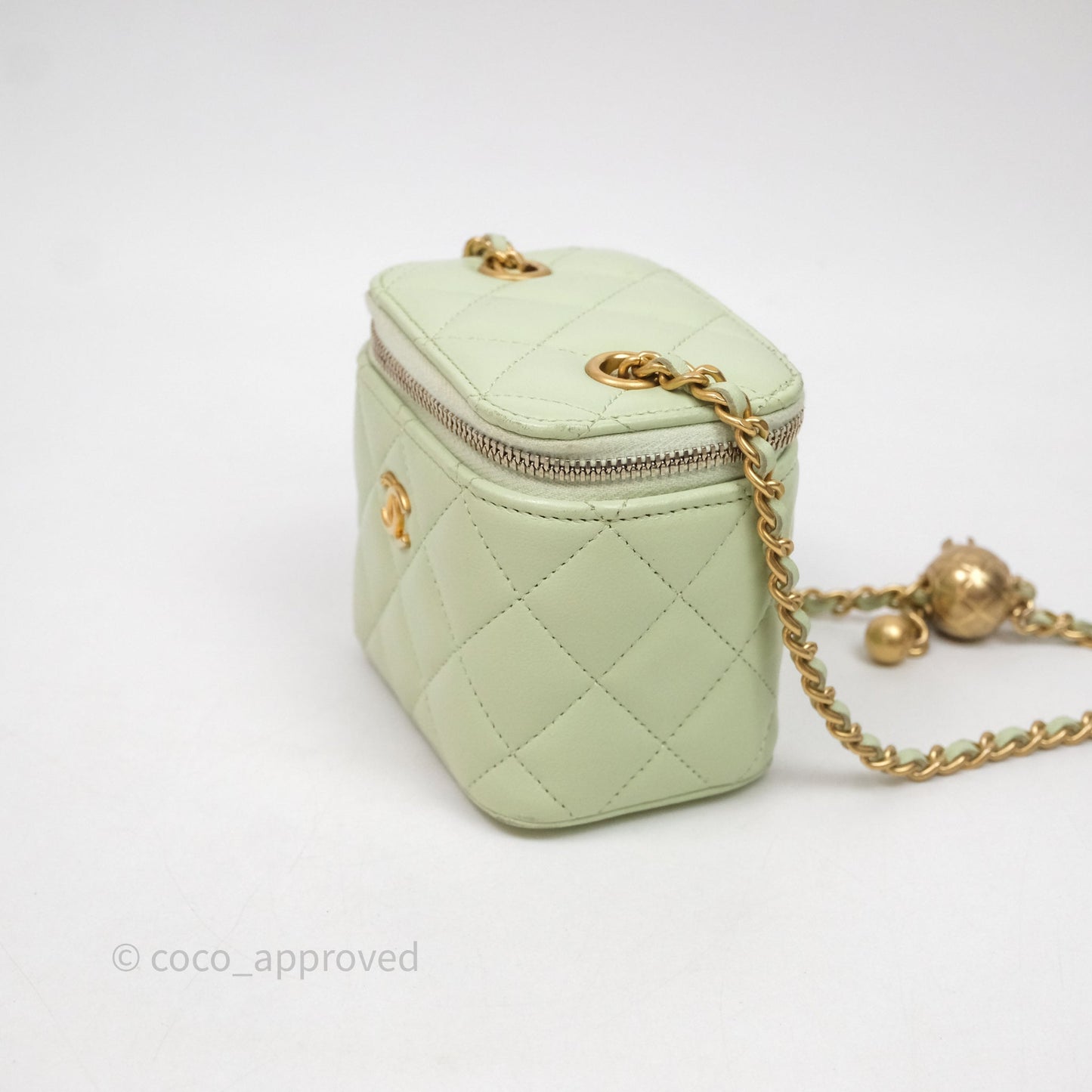 Chanel Mini Pearl Crush Vanity With Chain Green Aged Gold Hardware