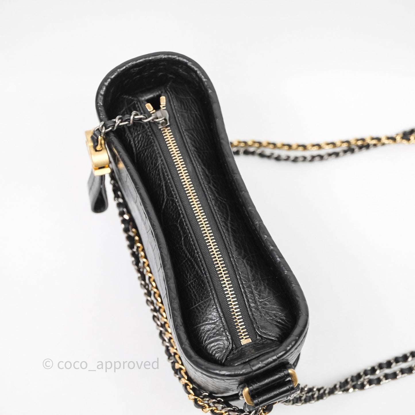 Chanel Crocodile Embossed Calfskin Small Gabrielle Cocodile Hobo Black